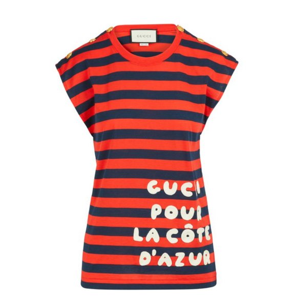 Gucci S/S Striped Pour La Cote D'Azur T-Shirt Red - Picture 2 of 6
